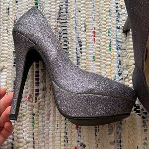Silver glitter high heels size 6
